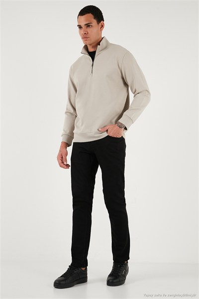 Pamuklu Regular Fit Yarım Fermuarlı Dik Yaka Erkek Sweat 5905470 TAŞ