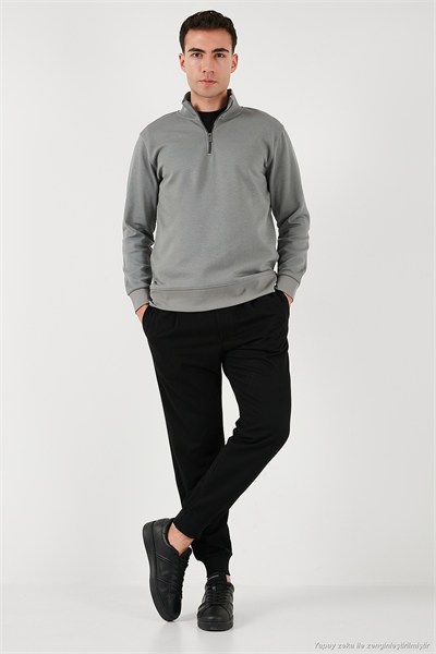 Pamuklu Regular Fit Yarım Fermuarlı Dik Yaka Erkek Sweat 5905470 AÇIK HAKİ