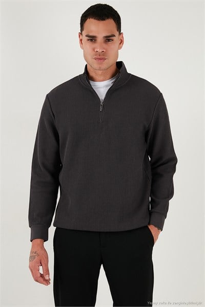 Pamuklu Regular Fit Yarım Fermuarlı Dik Yaka 2li Paket Erkek Sweat 5905716S2 Koyu Lacivert-Antrasit