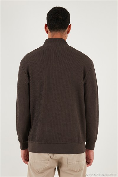 Pamuklu Regular Fit Yarım Fermuarlı Dik Yaka 2li Paket Erkek Sweat 5905716S2 Ekru-Koyu Kahve