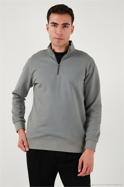 Pamuklu Regular Fit Yarım Fermuarlı Dik Yaka Erkek Sweat 5905470 AÇIK HAKİ