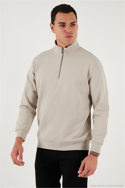 Pamuklu Regular Fit Yarım Fermuarlı Dik Yaka Erkek Sweat 5905470 TAŞ