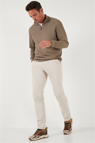 Pamuklu Regular Fit Yarım Fermuarlı Dik Yaka Erkek Sweat 5905716 KOYU VİZON