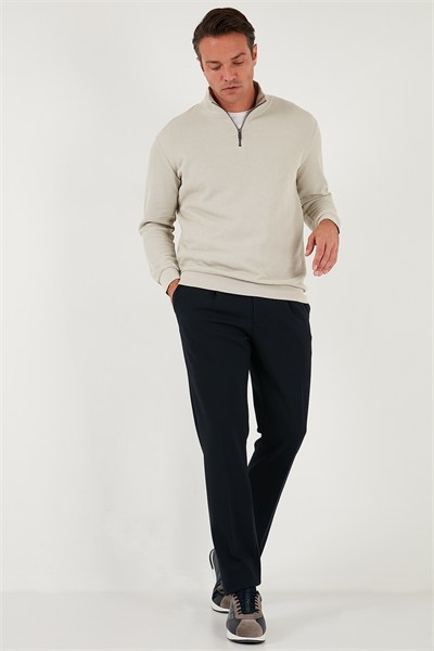 Pamuklu Regular Fit Yarım Fermuarlı Dik Yaka Erkek Sweat 5905716 TAŞ