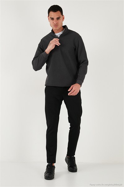 Pamuklu Regular Fit Yarım Fermuarlı Dik Yaka Erkek Sweat 5905716 ANTRASİT