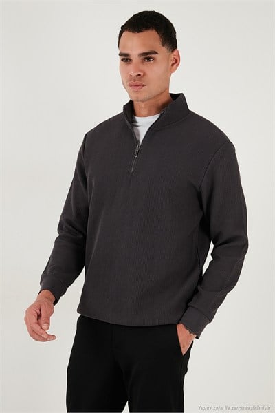 Pamuklu Regular Fit Yarım Fermuarlı Dik Yaka 2li Paket Erkek Sweat 5905716S2 Antrasit-Ekru