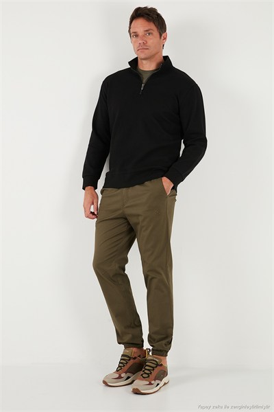 Pamuklu Regular Fit Yarım Fermuarlı Dik Yaka Erkek Sweat 5905470 SİYAH