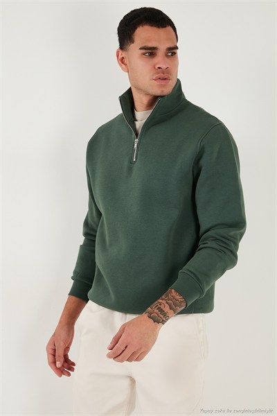 Pamuklu Regular Fit Yarım Fermuarlı Dik Yaka Şardonlu Erkek Sweat 59052592 NEFTİ