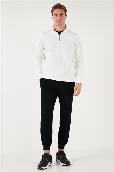 Pamuklu Regular Fit Yarım Fermuarlı Dik Yaka Şardonlu Erkek Sweat 59052592 EKRU