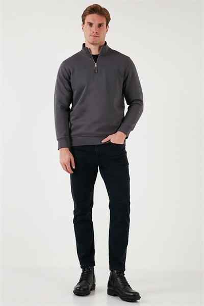 Pamuklu Regular Fit Yarım Fermuarlı Dik Yaka Şardonlu Erkek Sweat 59052592 ANTRASİT