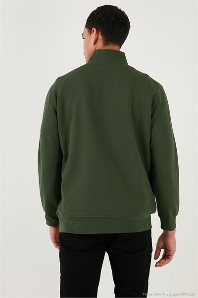 Pamuklu Regular Fit Yarım Fermuarlı Dik Yaka Erkek Sweat 5905470 HAKİ