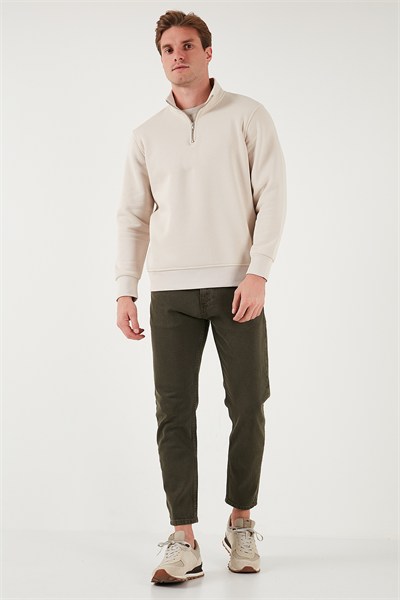 Pamuklu Regular Fit Yarım Fermuarlı Dik Yaka Şardonlu Erkek Sweat 59052592 KUM