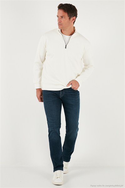 Pamuklu Regular Fit Yarım Fermuarlı Dik Yaka Erkek Sweat 5905470 EKRU