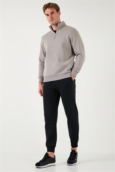 Pamuklu Regular Fit Yarım Fermuarlı Dik Yaka Şardonlu Erkek Sweat 59052592 Kül