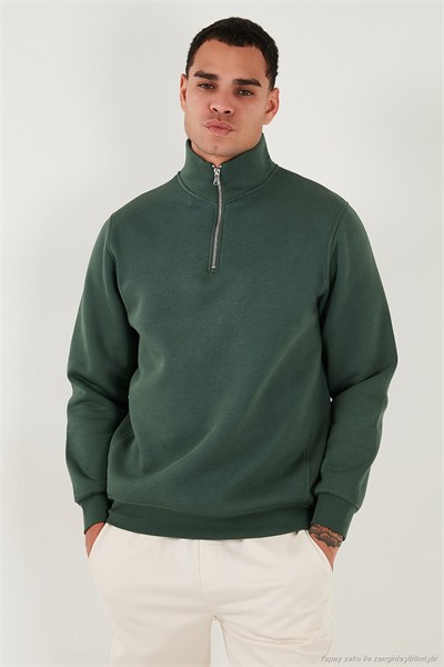 Pamuklu Regular Fit Yarım Fermuarlı Dik Yaka Şardonlu Erkek Sweat 59052592 NEFTİ