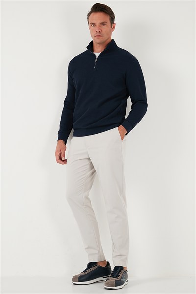 Pamuklu Regular Fit Yarım Fermuarlı Dik Yaka Erkek Sweat 5905716 KOYU LACİVERT