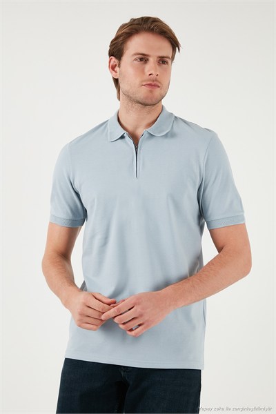 Pamuklu Regular Fit Yarım Fermuarlı Erkek Polo Yaka T Shirt 5901029 AÇIK GRİ