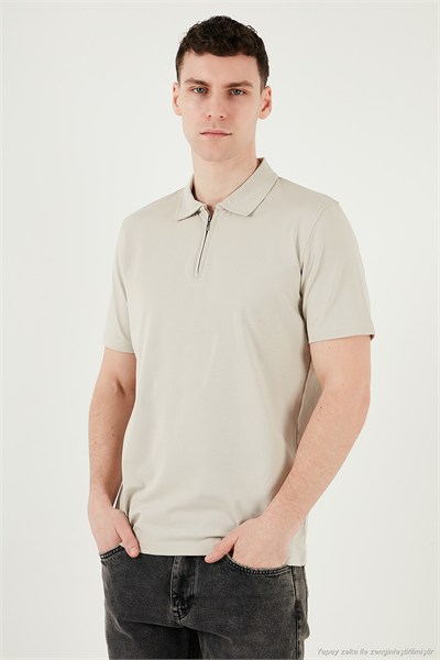 Pamuklu Regular Fit Yarım Fermuarlı Erkek Polo Yaka T Shirt 5902972 TAŞ