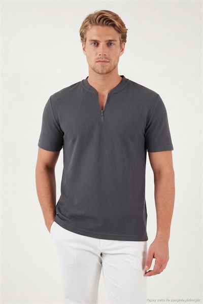 Pamuklu Regular Fit Yarım Fermuarlı Erkek T Shirt 5902653 ANTRASİT