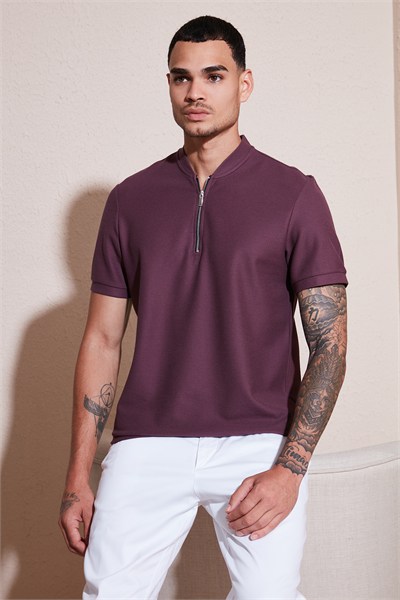 Pamuklu Regular Fit Yarım Fermuarlı Erkek T Shirt 5902653 MÜRDÜM