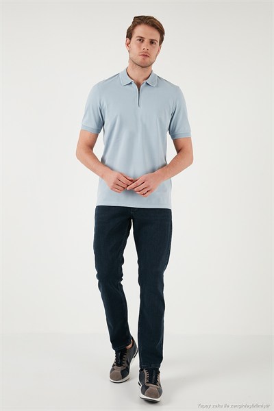 Pamuklu Regular Fit Yarım Fermuarlı Erkek Polo Yaka T Shirt 5901029 AÇIK GRİ