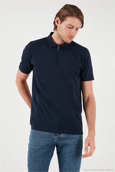 Pamuklu Regular Fit Yarım Fermuarlı Erkek Polo Yaka T Shirt 5902972 İNDİGO