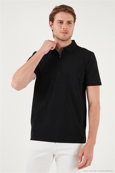 Pamuklu Regular Fit Yarım Fermuarlı Erkek Polo Yaka T Shirt 5902972 SİYAH