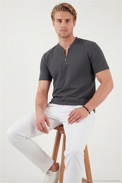 Pamuklu Regular Fit Yarım Fermuarlı Erkek T Shirt 5902653 ANTRASİT