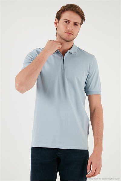 Pamuklu Regular Fit Yarım Fermuarlı Erkek Polo Yaka T Shirt 5901029 AÇIK GRİ