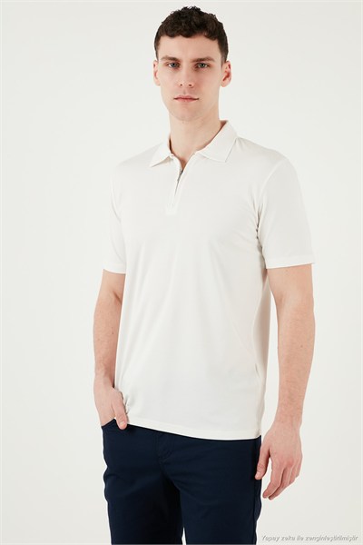Pamuklu Regular Fit Yarım Fermuarlı Erkek Polo Yaka T Shirt 5902972 EKRU