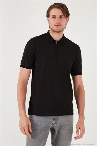 Pamuklu Regular Fit Yarım Fermuarlı Erkek Polo Yaka T Shirt 5901029 SİYAH
