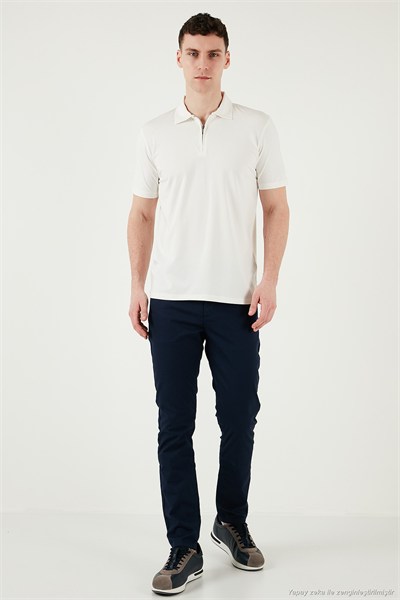 Pamuklu Regular Fit Yarım Fermuarlı Erkek Polo Yaka T Shirt 5902972 EKRU