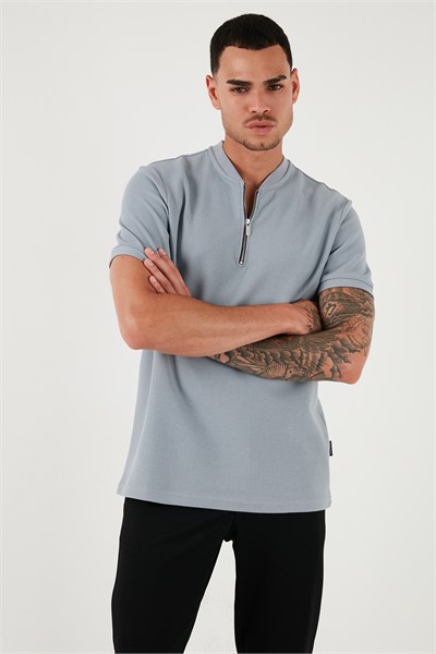 Pamuklu Regular Fit Yarım Fermuarlı Erkek T Shirt 5902653 AÇIK GRİ