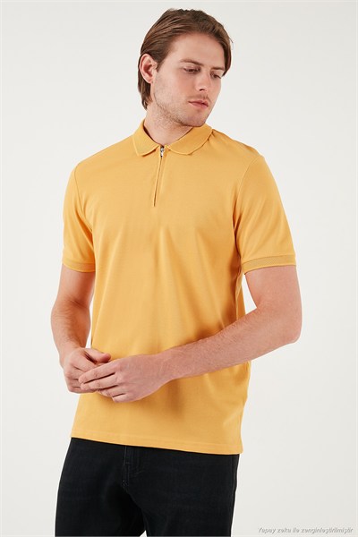 Pamuklu Regular Fit Yarım Fermuarlı Erkek Polo Yaka T Shirt 5901029 HARDAL