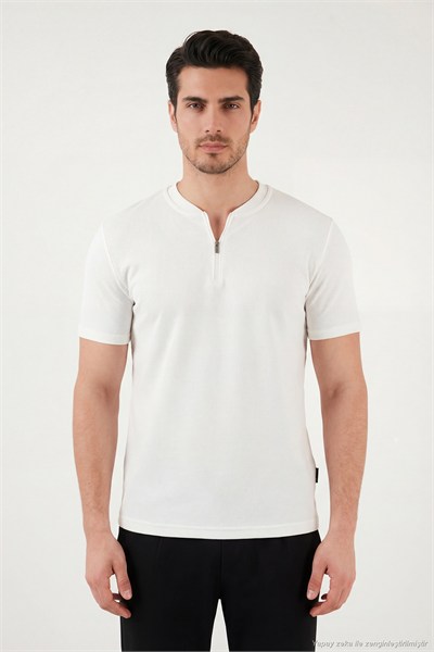 Pamuklu Regular Fit Yarım Fermuarlı Erkek T Shirt 5902653 BEYAZ