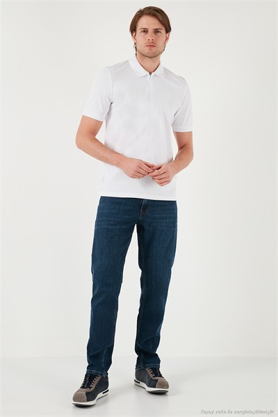 Pamuklu Regular Fit Yarım Fermuarlı Erkek Polo Yaka T Shirt 5901029 KIRIK BEYAZ