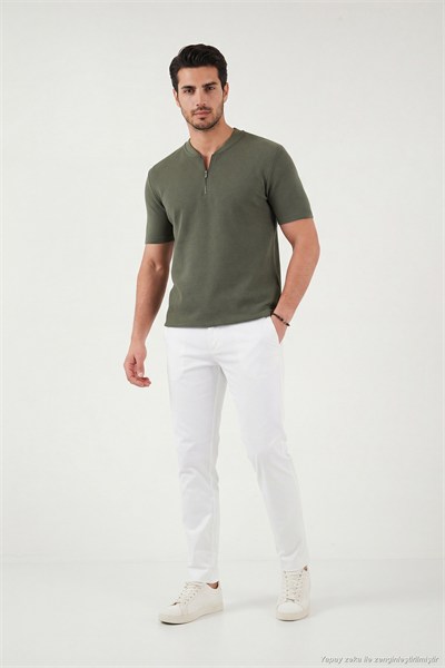 Pamuklu Regular Fit Yarım Fermuarlı Erkek T Shirt 5902653 HAKİ