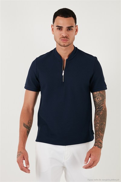 Pamuklu Regular Fit Yarım Fermuarlı Kolej Yaka 3lü Paket Erkek T Shirt 5902653S3 Lacivert-Siyah-Haki