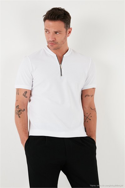 Pamuklu Regular Fit Yarım Fermuarlı Kolej Yaka 3lü Paket Erkek T Shirt 5902653S3 Siyah-Beyaz-Lacivert