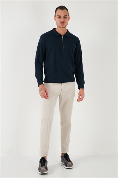 Pamuklu Regular Fit Yarım Fermuarlı Polo Yaka Erkek Sweat 5905805 İNDİGO