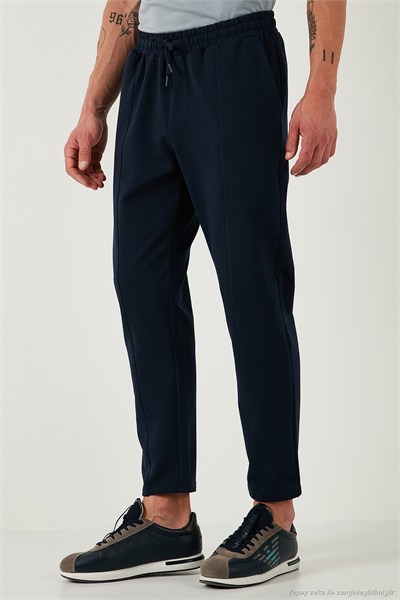 Pamuklu Regular Fit Yüksek Bel Düz Paça Çimalı Jogger Erkek Pantolon 5908058 LACİVERT