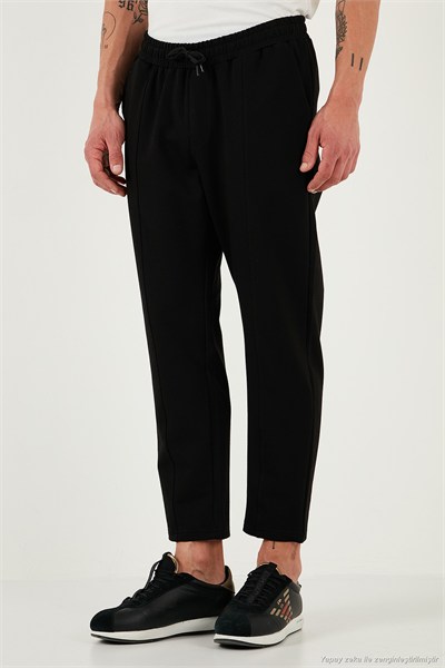 Pamuklu Regular Fit Yüksek Bel Düz Paça Çimalı Jogger Erkek Pantolon 5908058 SİYAH