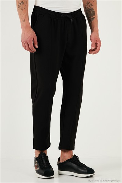 Pamuklu Regular Fit Yüksek Bel Düz Paça Çimalı Jogger Erkek Pantolon 5908058 SİYAH
