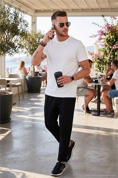 Pamuklu Regular Fit Yüksek Bel Düz Paça Çimalı Jogger Erkek Pantolon 5908058 SİYAH