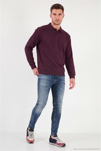 Pamuklu Regular Fit Yumuşak Dokulu Düğmeli Erkek Polo Yaka Kazak 5906103 BORDO