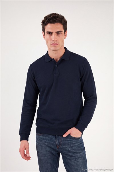 Pamuklu Regular Fit Yumuşak Dokulu Düğmeli Erkek Polo Yaka Kazak 5906103 LACİVERT