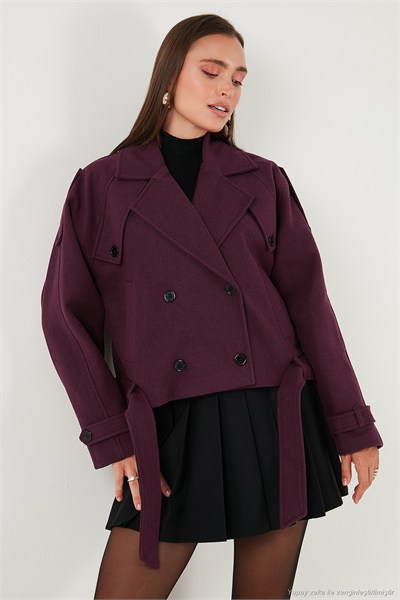 Pamuklu Regular Fit Yumuşak Dokulu Kaşe Kısa Kadın Kaban 6810286 BORDO
