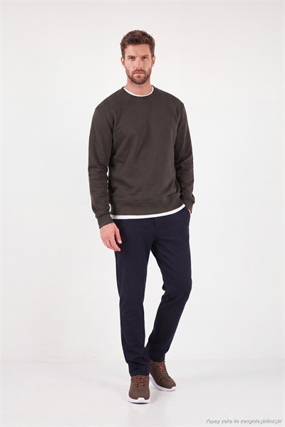 Pamuklu Relaxed Fit Bisiklet Yaka Erkek Sweat 5901257 Acı Kahve