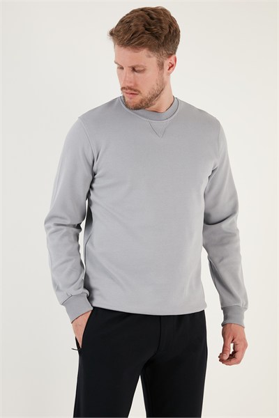 Pamuklu Relaxed Fit Bisiklet Yaka Erkek Sweat 5905453 AÇIK GRİ