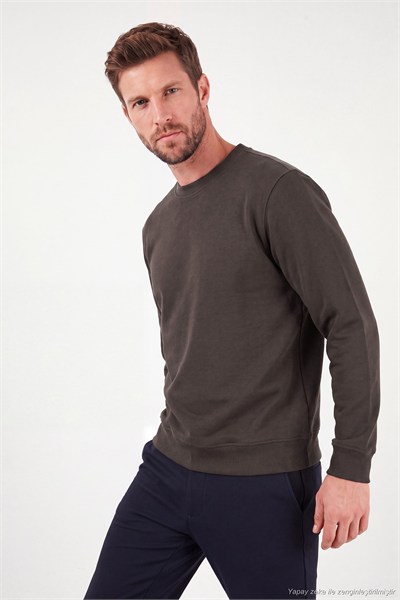 Pamuklu Relaxed Fit Bisiklet Yaka Erkek Sweat 5901257 Acı Kahve